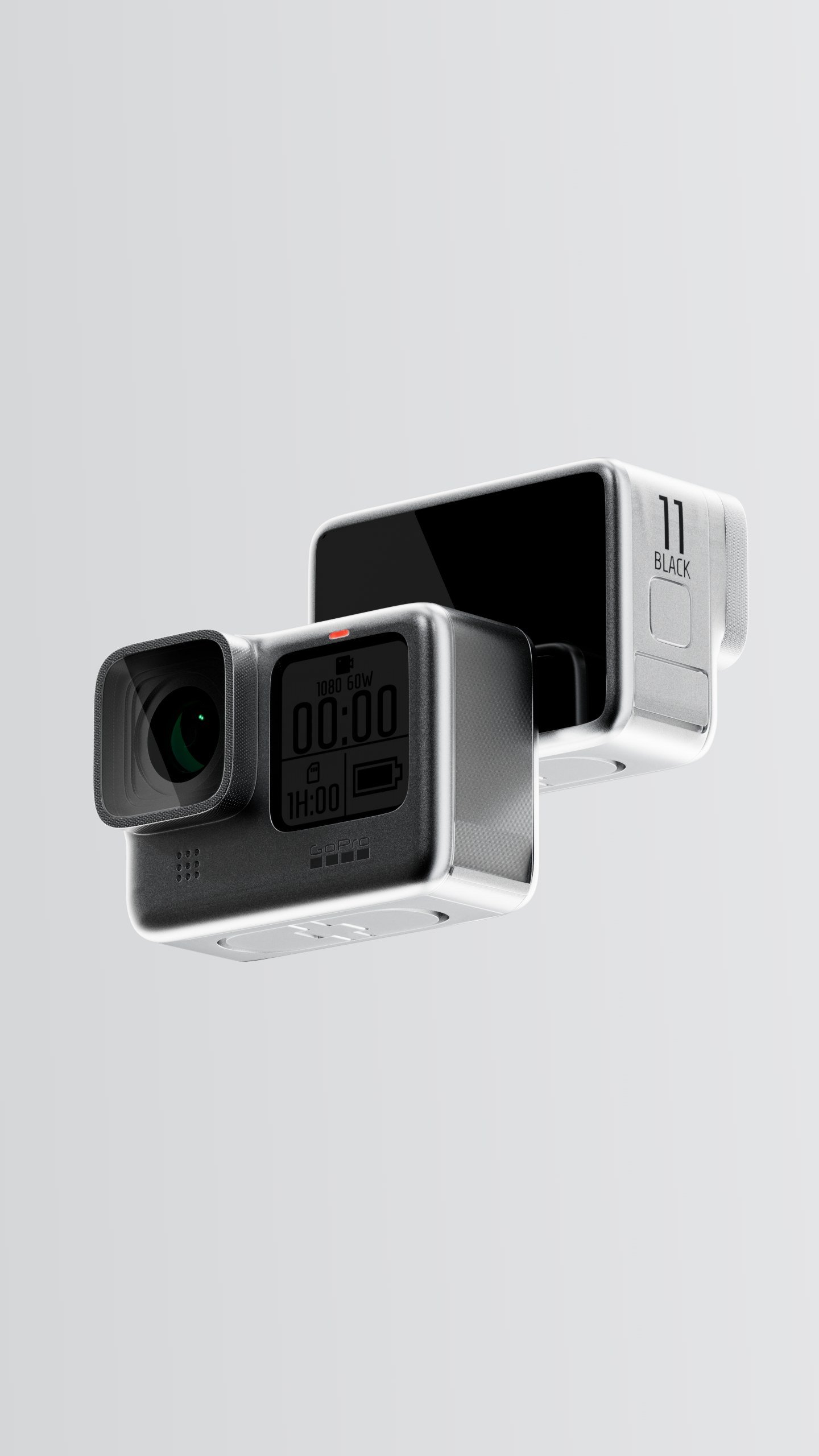 Action camera on a light studio background