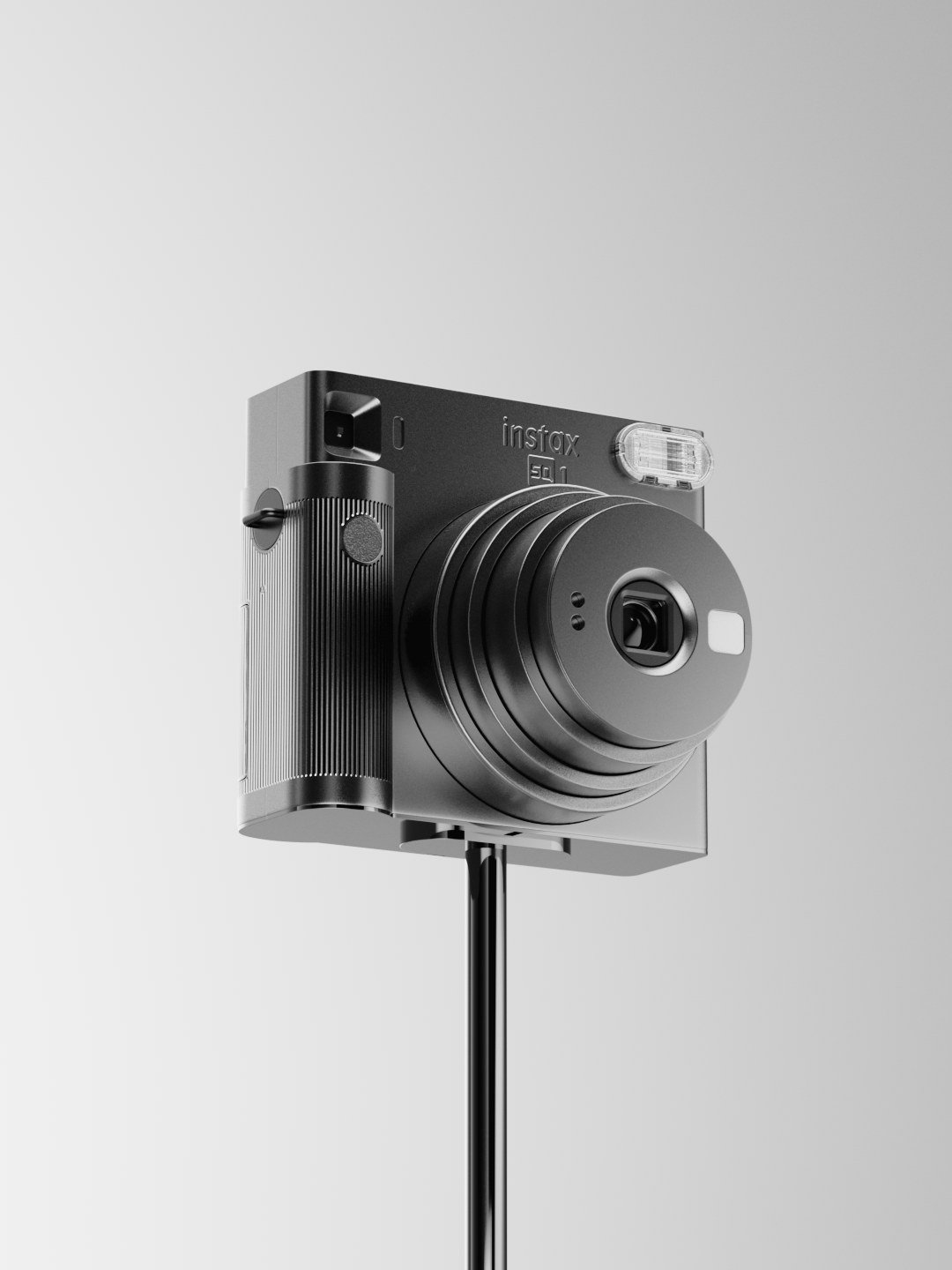3D render of an instant camera on a light background